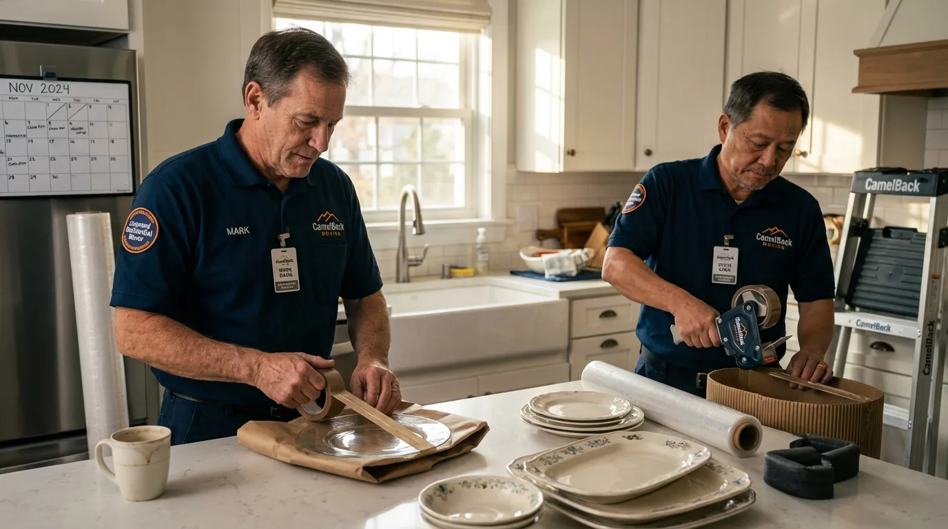 Professional crew packing kitchen dishware in Hot Springs, SD